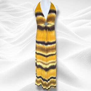 Essentials by ABS Yellow and Black Halter Maxi Sundress Size 8